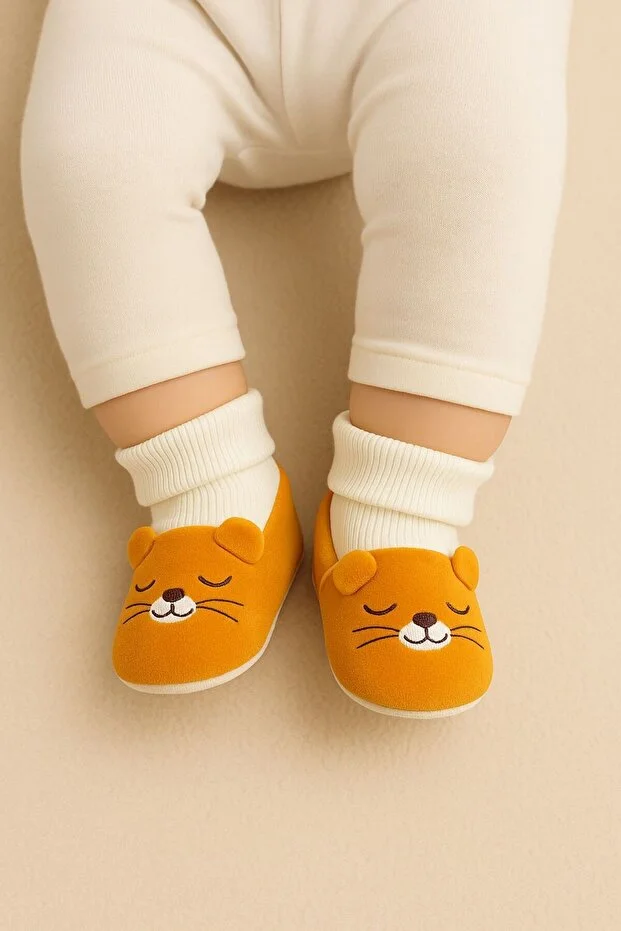 Peluş Kumaşlı Yumuşak Çoraplı Triko Bebek Patik İlk Adım Kaymaz Taban