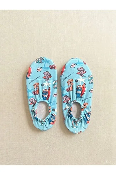 Minissa Kaydırmaz Taban Bebek Çocuk Deniz Ayakkabısı, Mayo Kumaşı, Havuz Patiği Köpek Balığı Desen