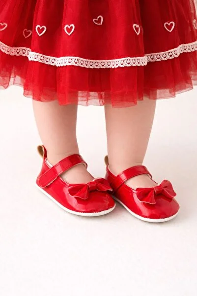 Kız Bebek Babet Cırt Cırtlı Fiyonk Detaylı Kaydırmaz Tabanlı Bebek İlk Adım Ayakkabısı